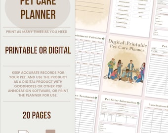 Pet Care Planner Digital Download Printable Pdf Organizer Vet Appointment Medication Tracker Vaccination Record Health Log Grooming Schedule