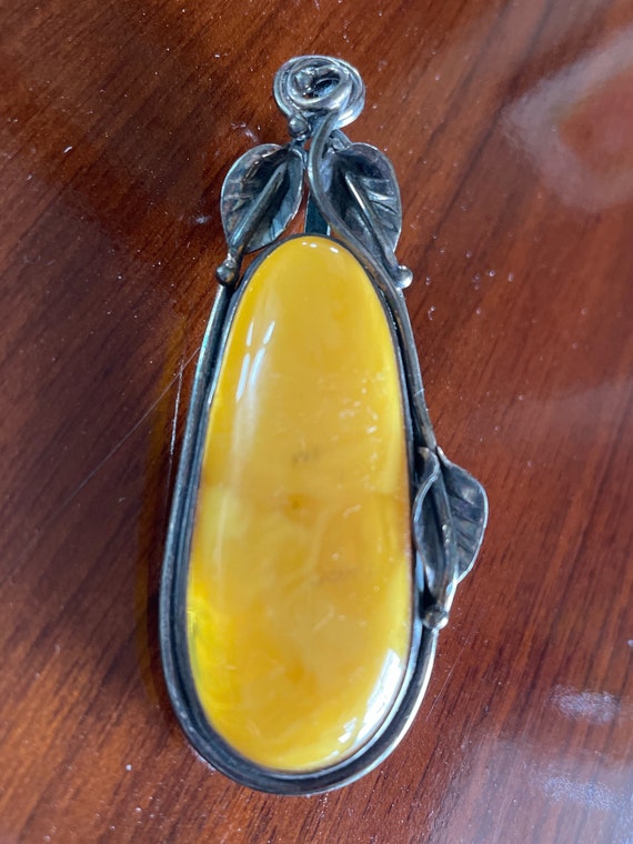 Amber and Silver Brooch Pin