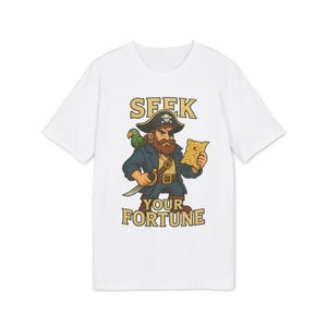 T-shirt « Cherchez fortune », « Aventure pirate », « Carte au trésor », « Capitaine rigolo », style boucanier audacieux, vêtement unisexe