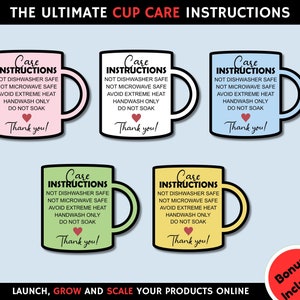 Istruzioni per la cura della tazza stampabile/ Scheda per la cura della tazza PDF/ Forniture per piccole imprese/ Istruzioni di lavaggio/ Istruzioni per la cura della tazza pronte per la stampa