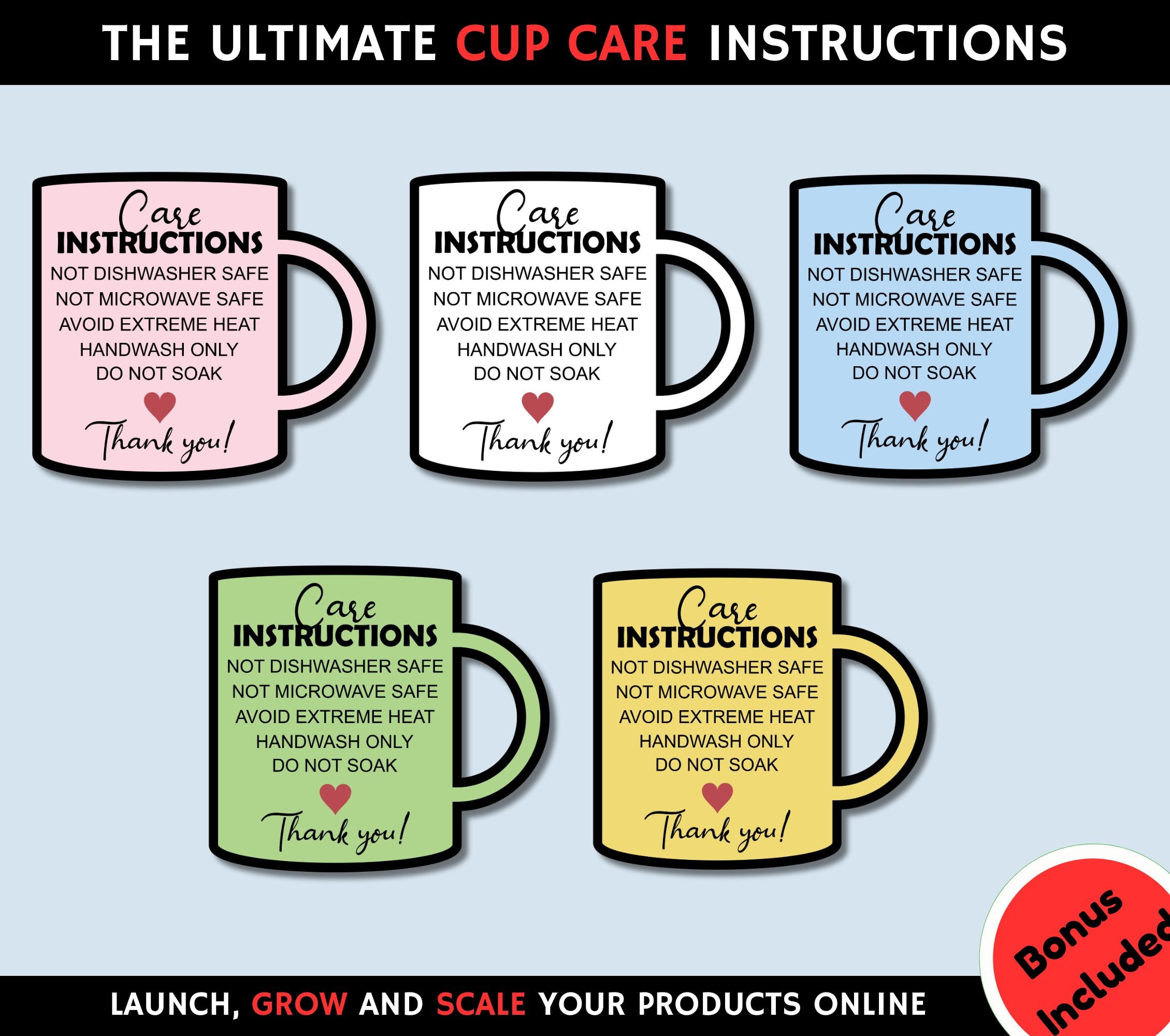 Mug Care Instructions Printable Mug Care Card PDF Small Business