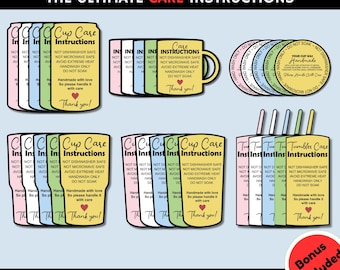Cup Care Card Bundle Printable| Cup Care Instructions| Skinny Tumbler| Libbey Glass Can| Mug| Washing Instructions| Small Business Supplies