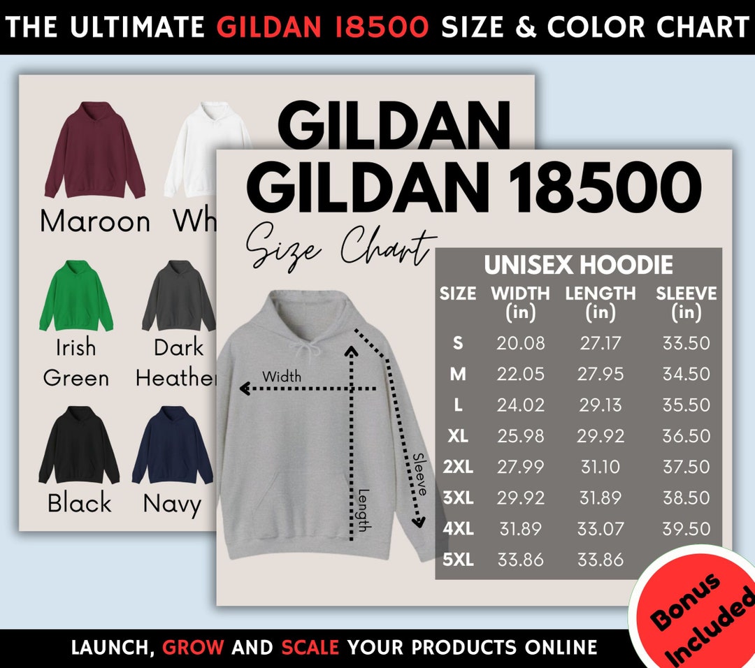 EDITABLE Gildan 18500 Hooded Sweatshirt Color Chart Customize Canva