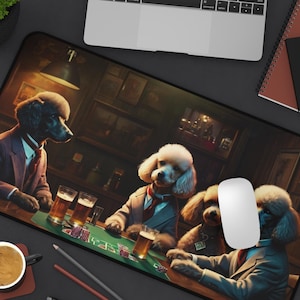 Tappetino da scrivania per animali domestici barboncino - Whiskey Bar Pub Birra Poker Casinò - Cani GIOCARE A CARTE DA POKER