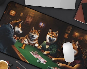Shiba Inu Dog Desk Mat: Whiskey Bar Poker Dogs