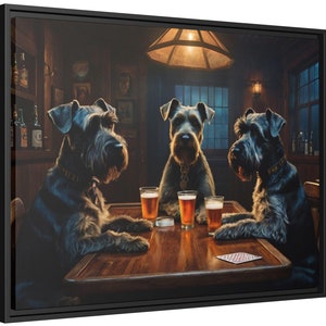 Schnauzer hond portret whisky bar pub bier poker casino - schnauzer kunst schilderij poker spelen kaarten INGELIJST canvas