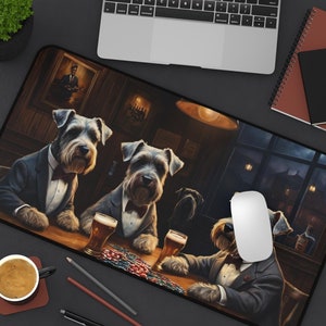 Cani Schnauzer Nani - Tappetino da Scrivania per Animali Domestici - Whiskey Bar Pub Birra Poker Casinò - Cani GIOCARE A CARTE DA POKER