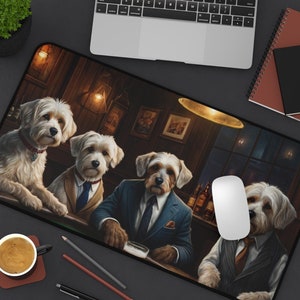 Cani maltesi - Tappetino da scrivania per animali domestici - Whiskey Bar Pub Birra Poker Casinò - Cani GIOCARE A POKER CARTE