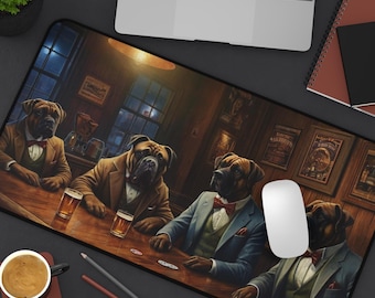 Mastiff Dogs Desk Mat: Whiskey Bar Poker Game Pet Pad