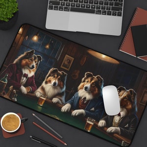 Shetland Sheepdog Cani - Tappetino da scrivania per animali domestici - Whiskey Bar Pub Birra Poker Casinò - Cani GIOCARE A POKER CARTE