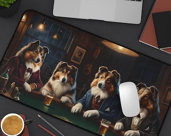 Shetland Sheepdog Dogs Playing Poker Desk Mat