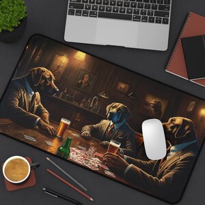 Tappetino da scrivania per animali domestici Labrador Retriever Dogs - Whiskey Bar Pub Birra Poker Casinò - Cani GIOCARE A POKER CARTE