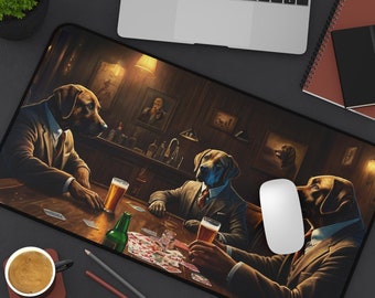 Labrador Retriever Dogs Playing Poker Desk Mat - Whiskey Bar Design