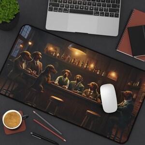 Tappetino da scrivania per animali domestici con cani bassotti - Whiskey Bar Pub Birra Poker Casinò - Cani GIOCARE A POKER CARTE