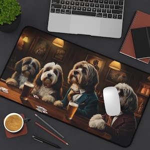 Tappetino da scrivania per animali domestici Havanese Dogs - Whiskey Bar Pub Birra Poker Casinò - Cani GIOCARE A POKER CARTE