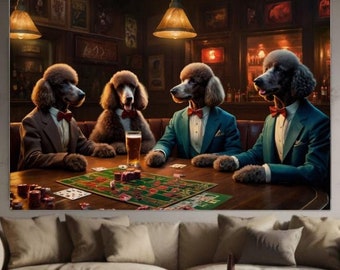 Dogs Playing Poker - Poodle Dog Art - Poker Print Poster - Whiskey Bar Pub Beer - Dogs Playing Cards Casino