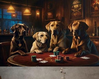 Dogs Playing Poker - Labrador Retriever Art - Dog Poker Print Poster Whiskey Bar Pub Beer - Dogs Playing Cards Casino