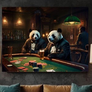 Panda Bear Whisky Bar Pub Beer Poker Casino - Panda Bears JOUANT AUX CARTES DE POKER Poster