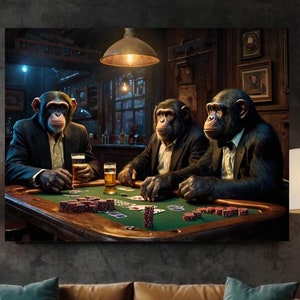 Monkey Business Whisky Bar Pub Beer Poker Casino - Singes JOUANT AUX CARTES DE POKER Poster