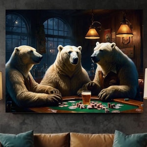 Polar Bear Whisky Bar Pub Beer Poker Casino - Ours JOUANT AUX CARTES DE POKER Poster