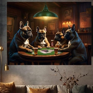 Bulldog francese Cani Whiskey Bar Pub Birra Poker Casinò - Cani GIOCARE A POKER CARTE Poster