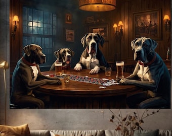 Dogs Playing Poker - Great Dane Dog Wall Art - Dogs Playing Cards - Poker Print Poster Whiskey Bar Pub Beer Dogs Playing Cards Casino