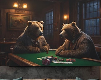 Bear Whiskey Bar Pub Beer Poker Casino - Bears PLAYING POKER CARDS Canvas
