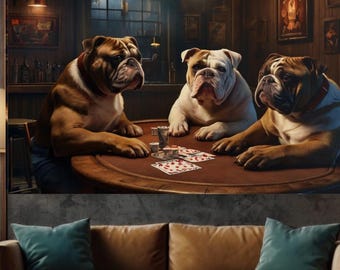 Dogs Playing Poker - Bulldog Dog Art - Poker Print Poster Whiskey Bar Pub Beer - Dogs Playing Cards Casino