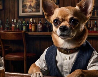 Chihuahua Dog Whiskey Bar Pub Beer Poker Casino - Digital Poster