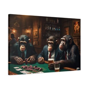 Monkey Whiskey Bar Pub Beer Poker Casino - Chimpanzee PLAYING POKER CARDS Canvas - Monkey art image 4