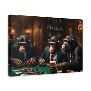 Monkey Whiskey Bar Pub Beer Poker Casino - Chimpanzee PLAYING POKER CARDS Canvas - Monkey art image 2