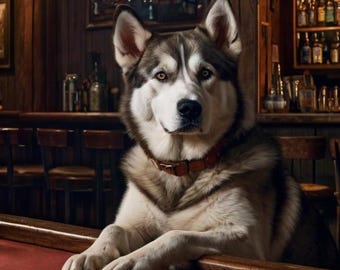 Siberian Husky Dog Whiskey Bar Pub Beer Poker Casino - Digital Poster