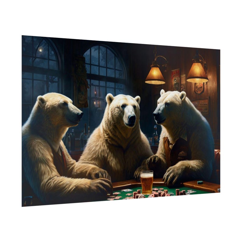 Polar Bear Poker Print Poster Whiskey Bar Pub Beer Bears Playing Cards Casino image 2