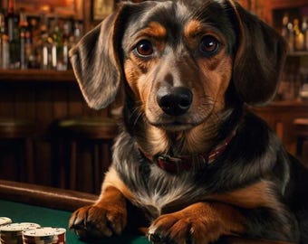 Dachshund Dog Whiskey Bar Pub Beer Poker Casino - Digital Poster