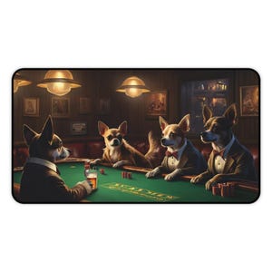 Tappetino da scrivania per cani Chihuahua, tappetino da gioco, tappetino per mouse da scrivania - Whiskey Bar Pub Birra Poker Casinò - Cani che giocano a carte da poker