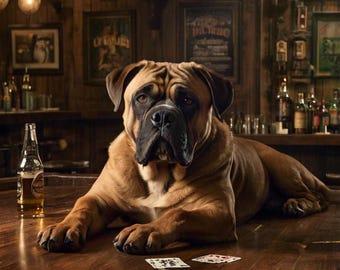 Bull Mastiff Dog Whiskey Bar Pub Beer Poker Casino - Digital Poster