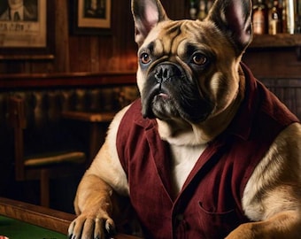 French Bulldog Dog Whiskey Bar Pub Beer Poker Casino - Digital Poster