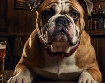 English Bulldog Dog Whiskey Bar Pub Beer Poker Casino - Digital Poster