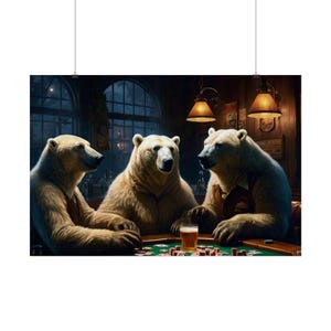 Polar Bear Poker Print Poster Whiskey Bar Pub Beer Bears Playing Cards Casino image 4