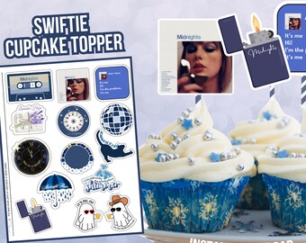 Swift Cupcake Topper Taylor Cake Topper Birthday Era Cupcake Decor Printable Birthday Party Blue Cupcake Topper