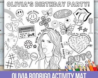 Tapete de actividades para colorear de Olivia, recuerdo de fiesta de cumpleaños, plantilla para colorear de Olivia Sour, hoja de actividades, decoración de fiesta