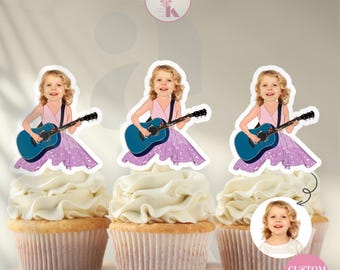 Swifty Cupcake Topper Taylor Outfit Custom Face Cake Topper Eras Birthday Party Personalized Cupcake Design Taylor