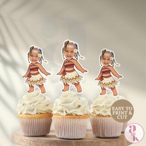 Moanas Cupcake Topper Benutzerdefinierte Gesicht Cupcake Topper Personalisierte Cupcake Design Prinzessin Party Geburtstag Dekor Hawaiian