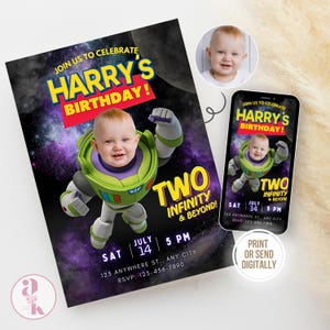 Biglietto d'invito Buzz Toys Storys Inviti con foto personalizzati Invito per festa di compleanno astronauta Invito per il secondo compleanno di Woody, neonato