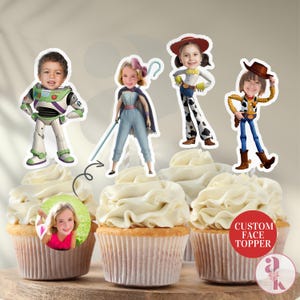 Toys Cupcake Topper Cowboy Custom Face Cupcake Topper Toy Movie Cake Topper Buzz Kids Birthday Decor Woodie Party Movie