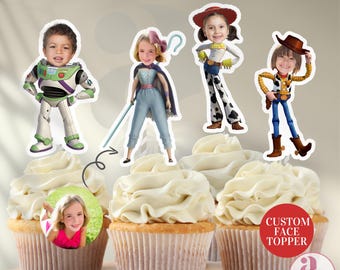 Toys Cupcake Topper Cowboy Custom Face Cupcake Topper Toy Movie Cake Topper Buzz Kids Birthday Decor Woodie Party Movie