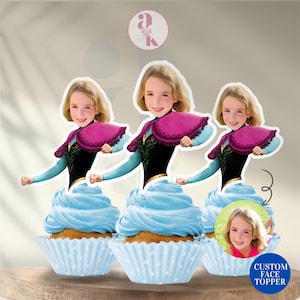 Princess Ana Cupcake Topper Custom Photo Cake Topper Elsa Cupcake Decor Frozen Party Design Face Cake Topper Princess