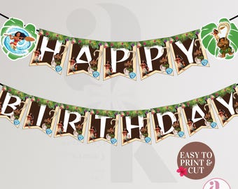 Moana Birthday Banner Moana 2 Movie Buntings Moana Party Decor Princess Theme Happy Birthday Hawaiian Party Design