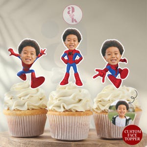 Superhero Custom Face Cupcake Topper Spiders Cake Topper Superhero Kids Birthday Decor Spideys Party Cupcake Design