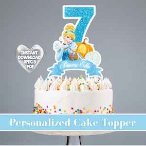 Décoration de gâteau bleu princesse Cendrillon de gâteau modèle personnalisé personnalisé décoration de gâteau anniversaire princesse fête
